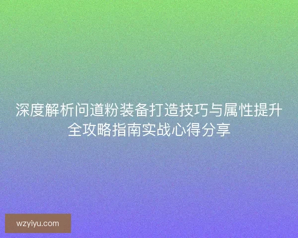 深度解析问道粉装备打造技巧与属性提升全攻略指南实战心得分享