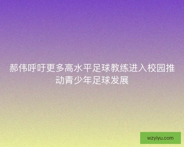 郝伟呼吁更多高水平足球教练进入校园推动青少年足球发展
