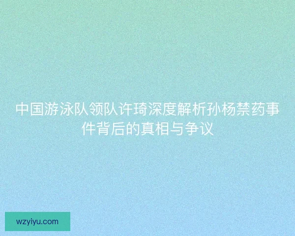 中国游泳队领队许琦深度解析孙杨禁药事件背后的真相与争议